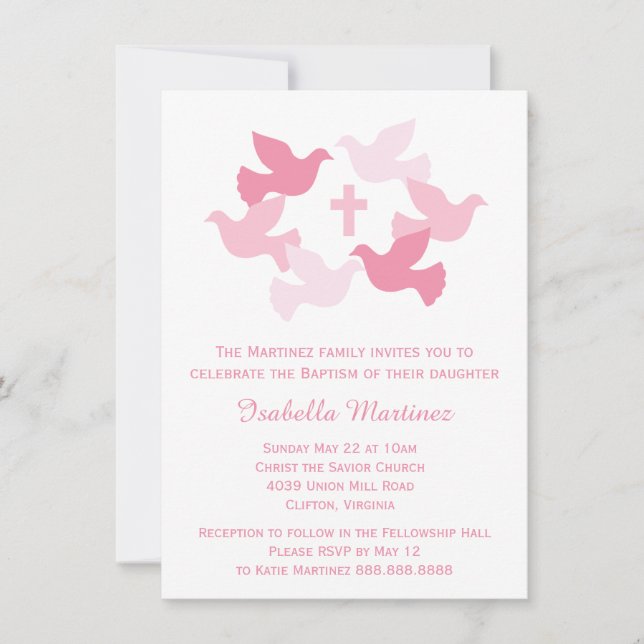 Girls Baptism Baby Dedication First Holy Communion Invitation (Front)