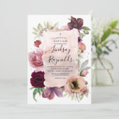 Girls Baptism | Dusty Pink and Burgundy Red Floral Invitation (Standing Front)