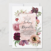 Girls Baptism | Dusty Pink and Burgundy Red Floral Invitation (Front)