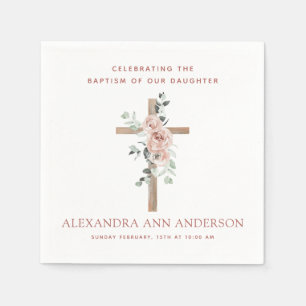 Girl's Baptism Dusty Pink Rose Christian Napkins