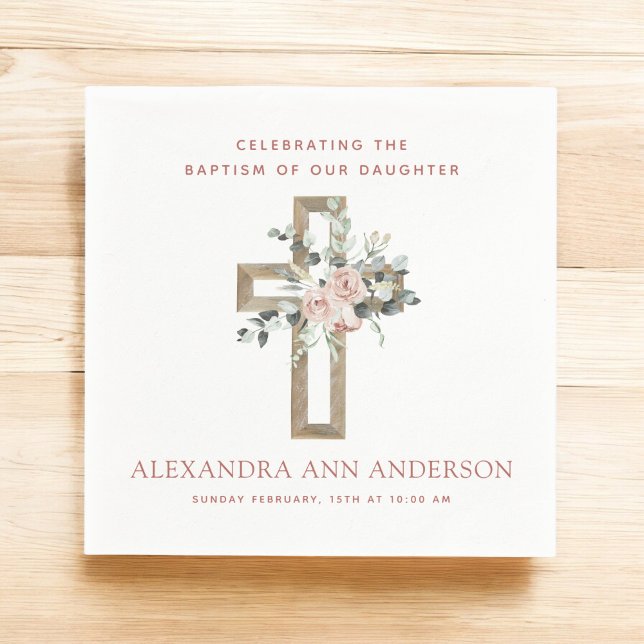 Girl's Baptism Dusty Pink Rose Christian Napkins (Creator Uploaded)