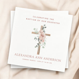 Girl's Baptism Dusty Pink Rose Christian Napkins