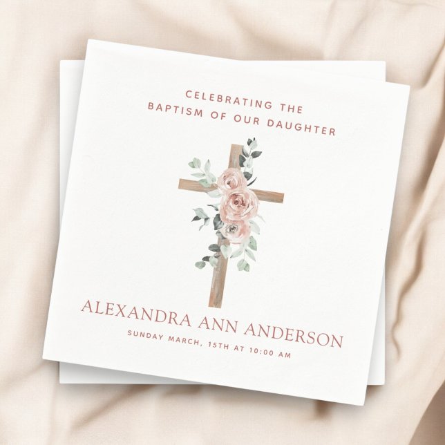 Girl's Baptism Dusty Pink Rose Christian Napkins (Creator Uploaded)