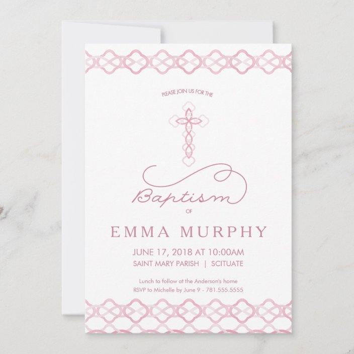 Girl's Baptism Invitation - Fancy Pink Cross Invit | Zazzle.com