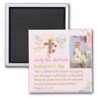 Girls BAPTISM Photo Gift with Bible Verse Magnet
