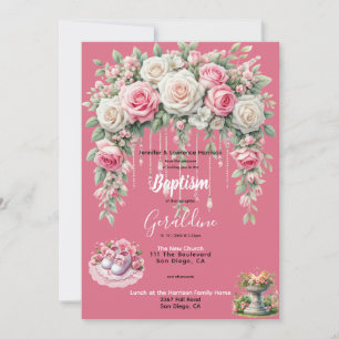 Girl's Baptism Pink Floral Invitation