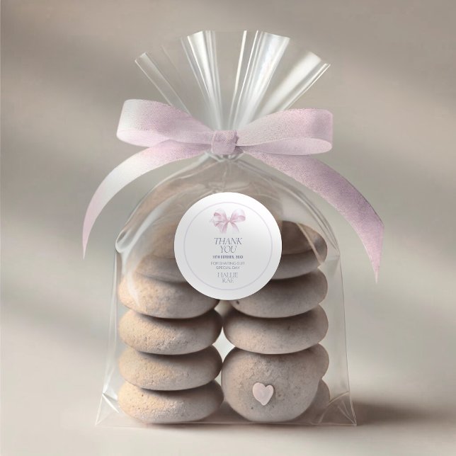 Girls Baptism Thank You Sticker – Blush Pink Bow (Creator Uploaded)