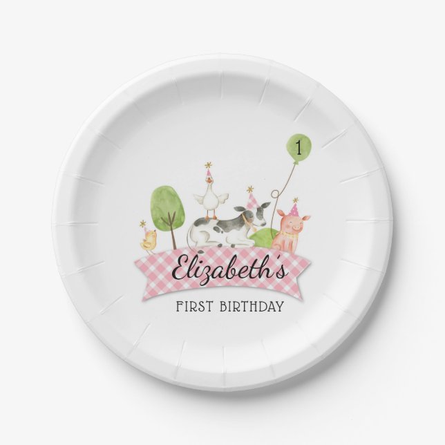 Girls Barnyard Birthday Party  Paper Plates (Front)