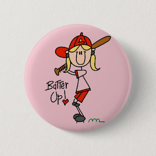 Girls Baseball Batter Up Tshirts and Gifts Button