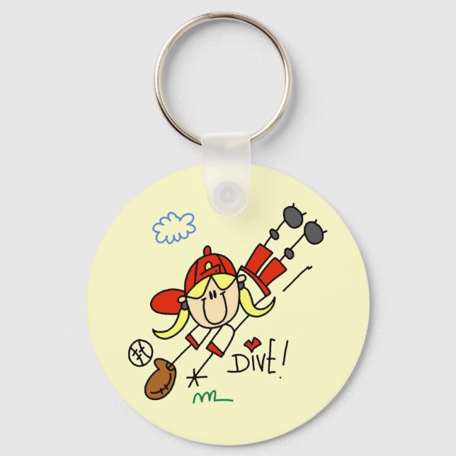Girls Baseball Dive Tshirts and Gifts Keychain (Front)