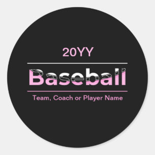Girls Baseball - Pink Geometric Typography Classic Round Sticker