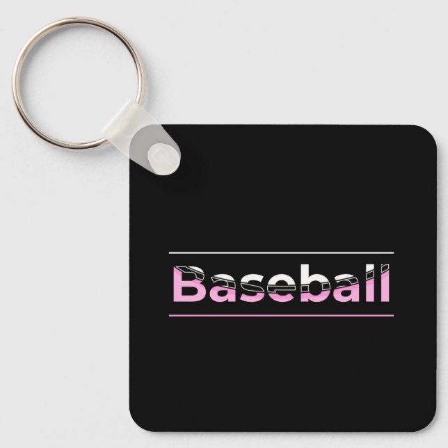 Girls Baseball - Pink Geometric Typography Keychain (Front)