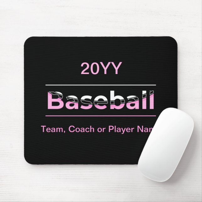 Girls Baseball - Pink Geometric Typography Mouse Pad (With Mouse)