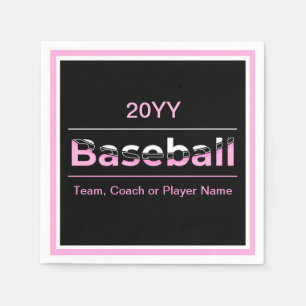 Girls Baseball - Pink Geometric Typography Napkins