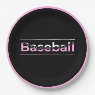 Girls Baseball - Pink Geometric Typography Paper Plates