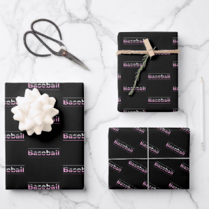 Girls Baseball - Pink Geometric Typography Wrapping Paper Sheets