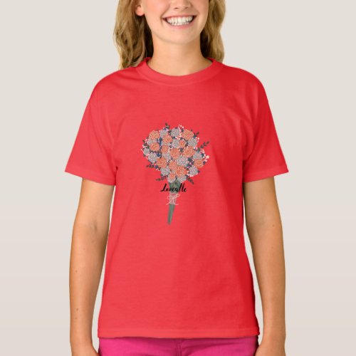  girls basic Flower Bouquet Pink Red lovable T_Shirt