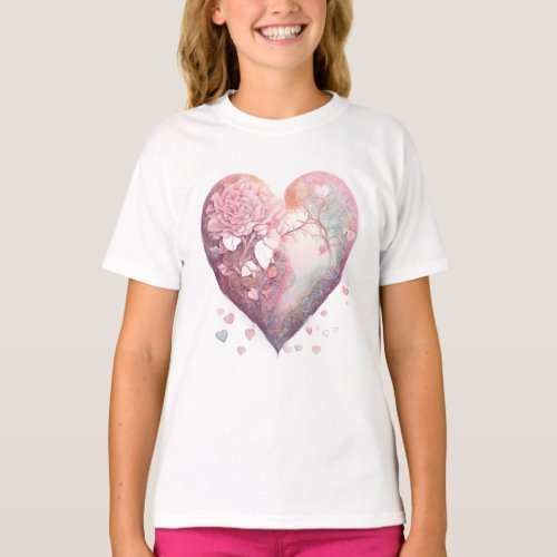 Girls Basic T_Shirt with Heart Print