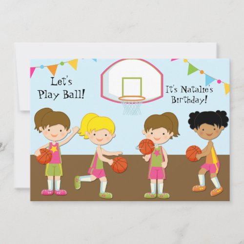 Girls Basketball Birthday 5x7 Invitation