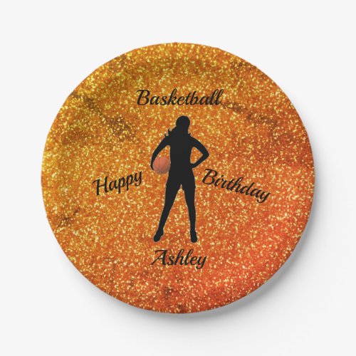 Girls Basketball Birthday Sparkle Paper Plates