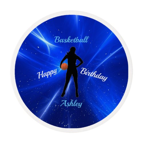 Girls Basketball Blue Birthday Edible Frosting Rounds