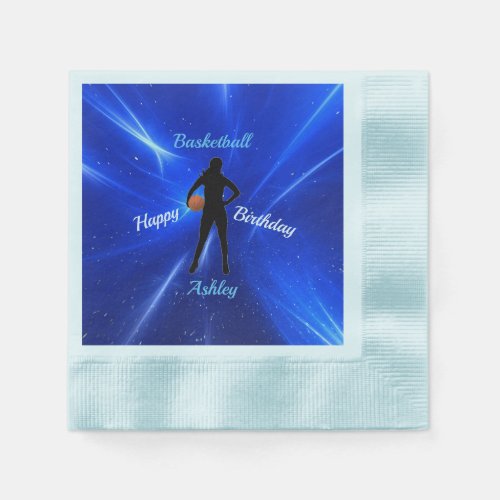 Girls Basketball Blue Birthday Napkins