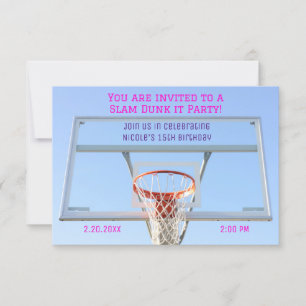 Girls Basketball Hoop  Birthday  Invitation