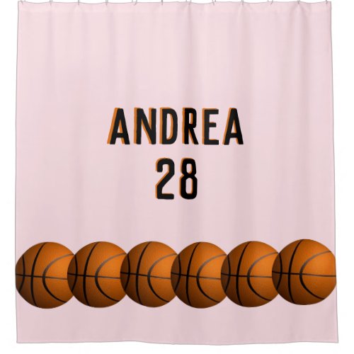 Girls Basketball Name and Number Shower Curtain
