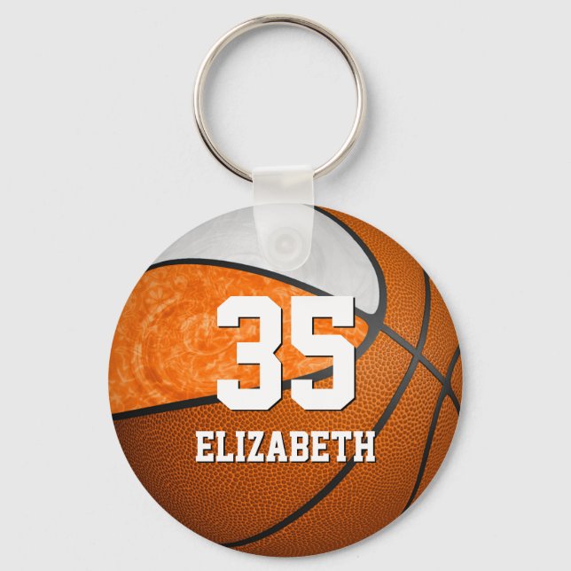 girls basketball orange white team colors keychain (Front)