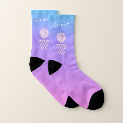 Girls Basketball Pink Purple Ombre Gradient  Name Socks