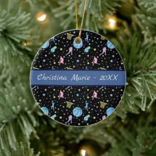 Girls Basketball Players - Stars Pattern Ceramic Ornament