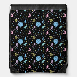 Girls Basketball Players - Stars Pattern Drawstring Bag