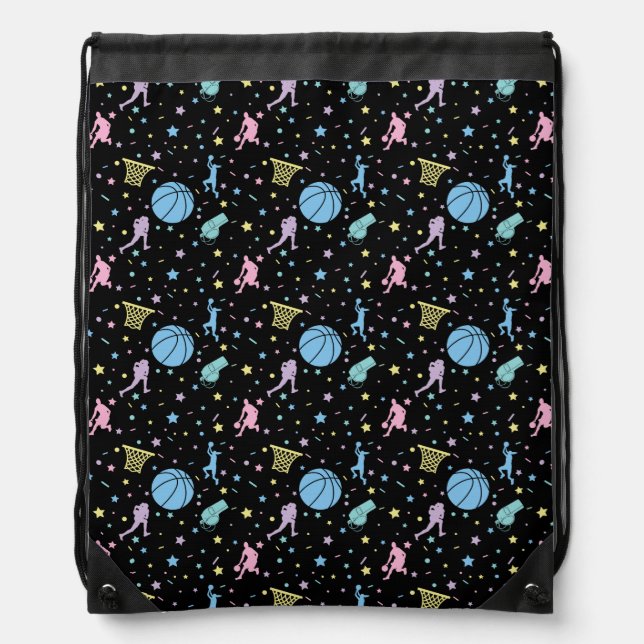 Girls Basketball Players - Stars Pattern Drawstring Bag (Front)