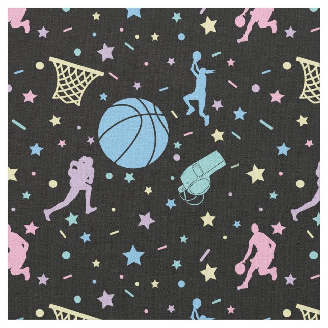 Girls Basketball Players - Stars Pattern Fabric (Close Up)