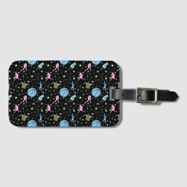 Girls Basketball Players - Stars Pattern Luggage Tag (Front Horizontal)