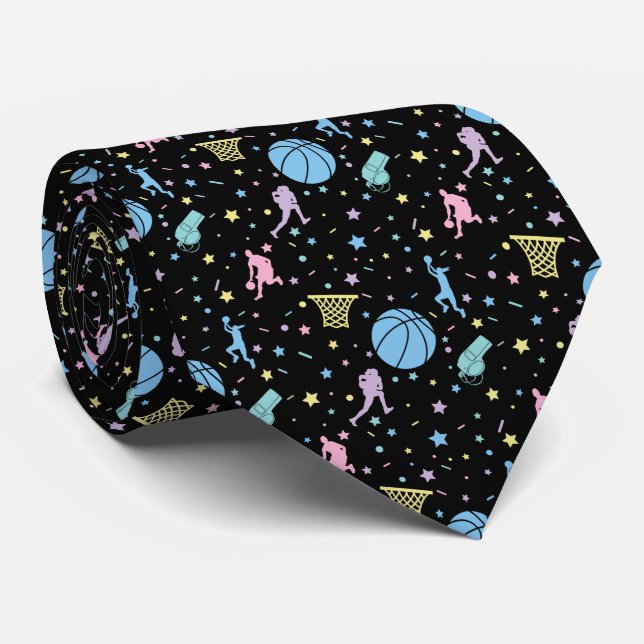 Girls Basketball Players - Stars Pattern Neck Tie (Rolled)
