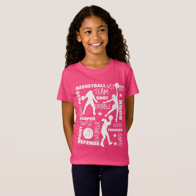 Girls Basketball SportsTerminology Typography T-Shirt (Front Full)