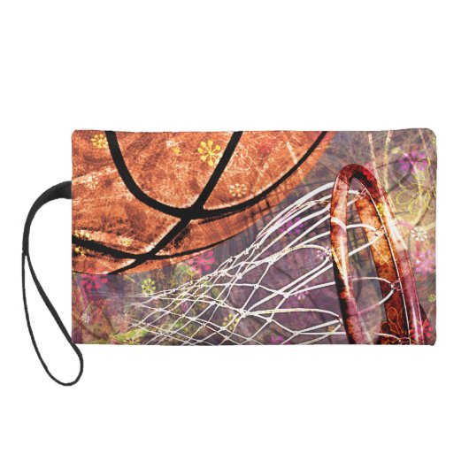 Girls Basketball Sporty Grunge Girly Purple Pink Wristlet (Back)