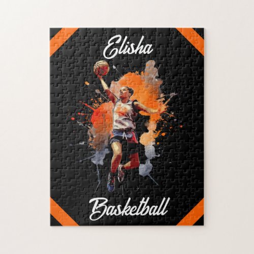 Girls Basketball Watercolor Personalized Jigsaw Puzzle