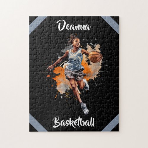 Girls Basketball Watercolor Personalized Jigsaw Puzzle
