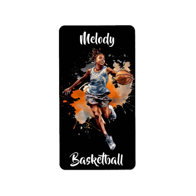 Girls Basketball Watercolor Personalized Label (Front)