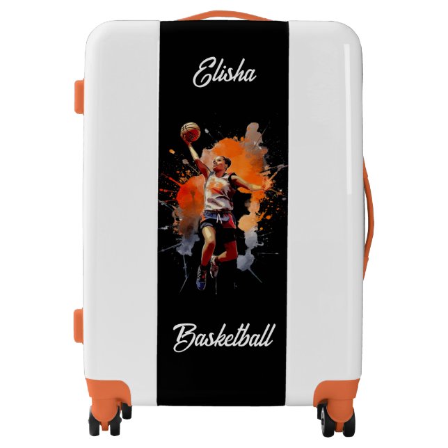Girls Basketball Watercolor Personalized Luggage (Front)