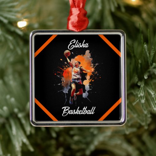 Girls Basketball Watercolor Personalized Metal Ornament