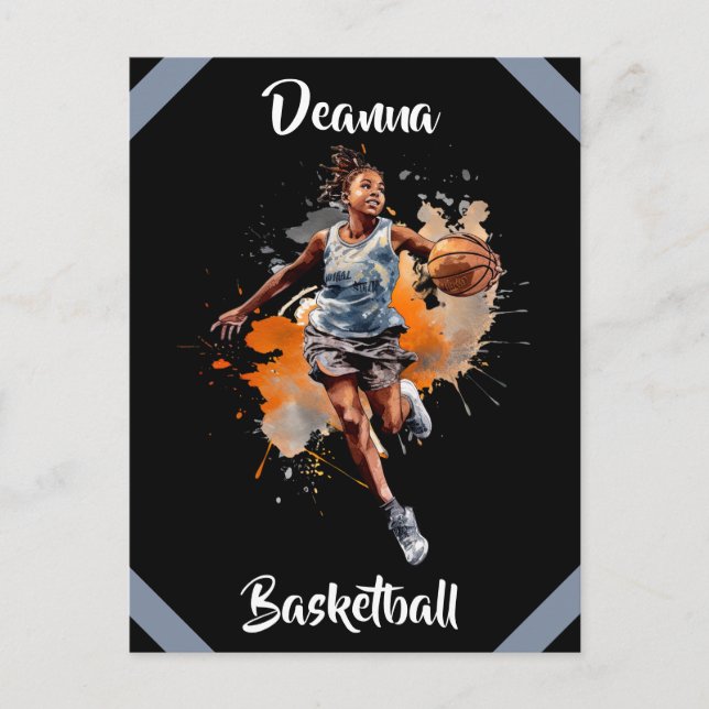 Girls Basketball Watercolor Personalized Postcard (Front)