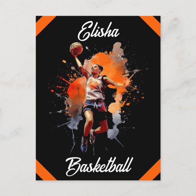 Girls Basketball Watercolor Personalized Postcard (Front)