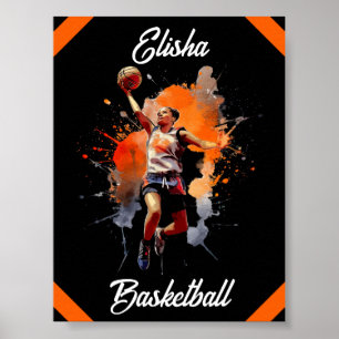 Girls Basketball Watercolor Personalized Poster