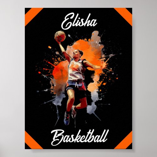 Girls Basketball Watercolor Personalized Poster