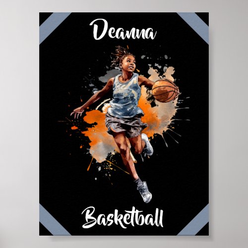 Girls Basketball Watercolor Personalized Poster