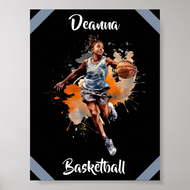 Girls Basketball Watercolor Personalized Poster (Front)