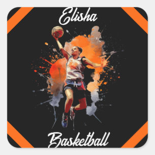 Girls Basketball Watercolor Personalized Square Sticker